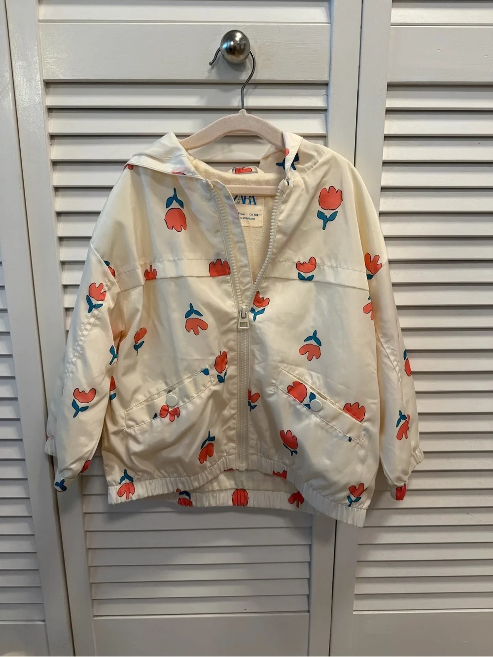 Zara Cream Floral Hooded Jacket